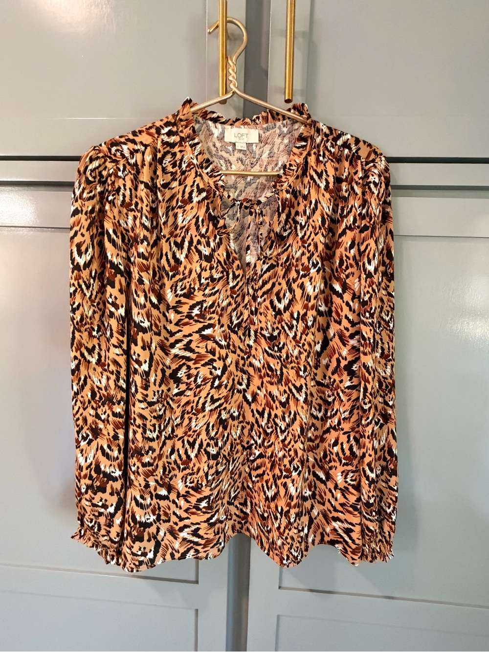 LOFT Women’s Animal-Print Long Sleeve Blouse - Tan/Black/White